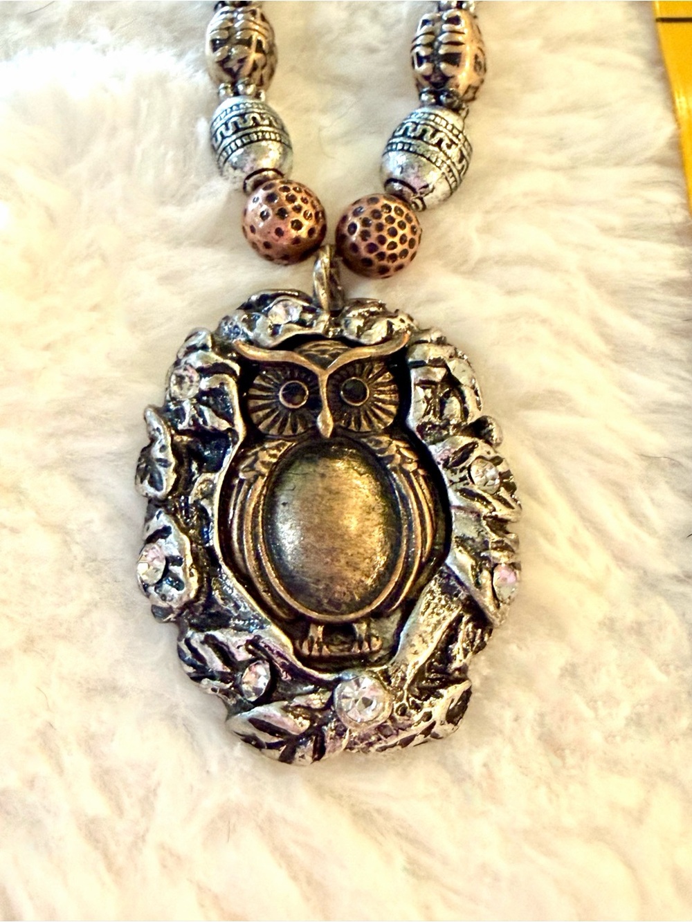 Antique-Style Owl Pendant Necklace in Silver and Gold Tones